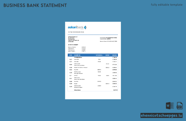 Beispiel eines Kontoauszugs vom Geschäftskonto der Pakistan Askari Bank (Word- und PDF-Datei)